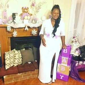 All white dress with split